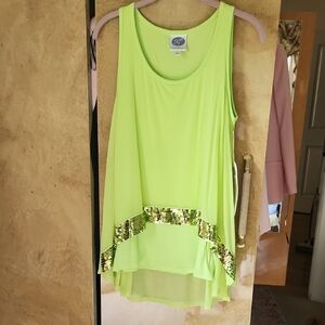 NWT-DG2 by Diane Gilman Asymmetrical Sequin Tank Top in Yellow Green